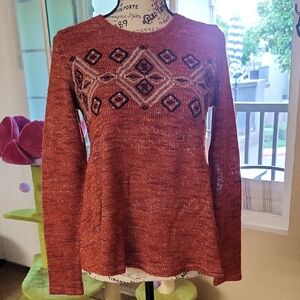 Roper Rust Brown Knit Sweater with Multicolor Fair Isle Accents